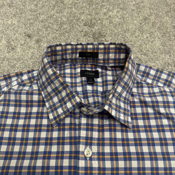 J.Crew Slim Fit Button Down Shirt Mens Medium Blue Orange Plaid Cotton Casual - Picture 3 of 13
